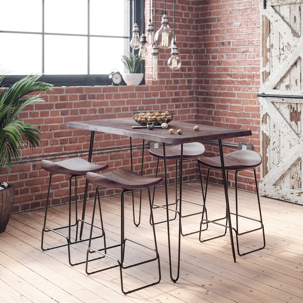 Solid Acacia 52" Five-Piece Counter Height Dining Set with Backless Barstools