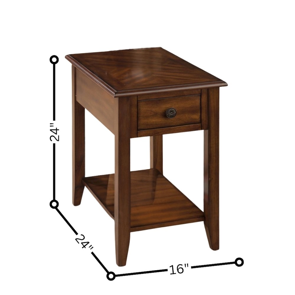 Brown Wooden Side Table with Drawer and Shelf – Elegant Bedside End Table