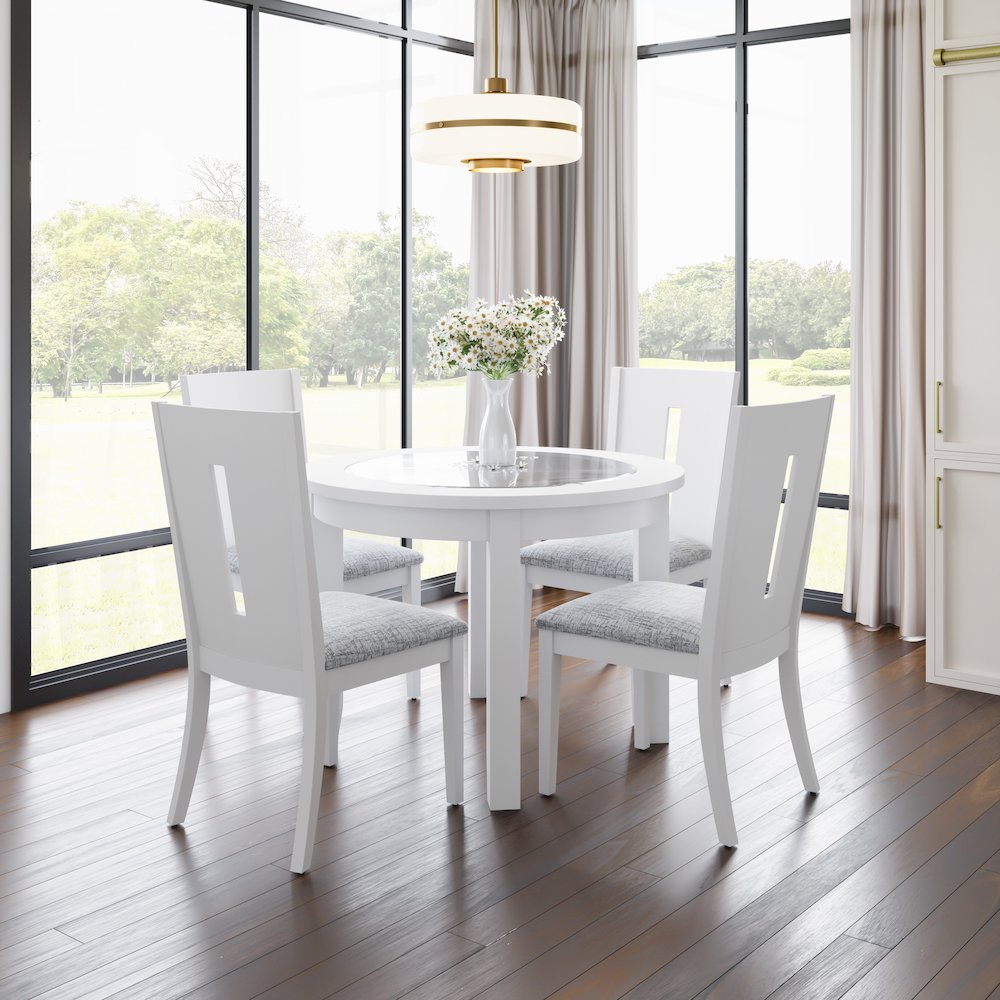 Urban Icon Contemporary 42" Round Five-Piece Dining Set with Upholstered Chairs