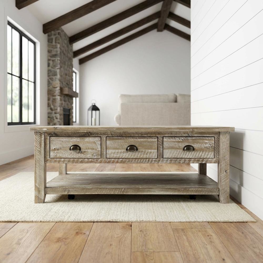 Rectangular Cocktail Table with Shelf, Modern Coffee Table for Living Room