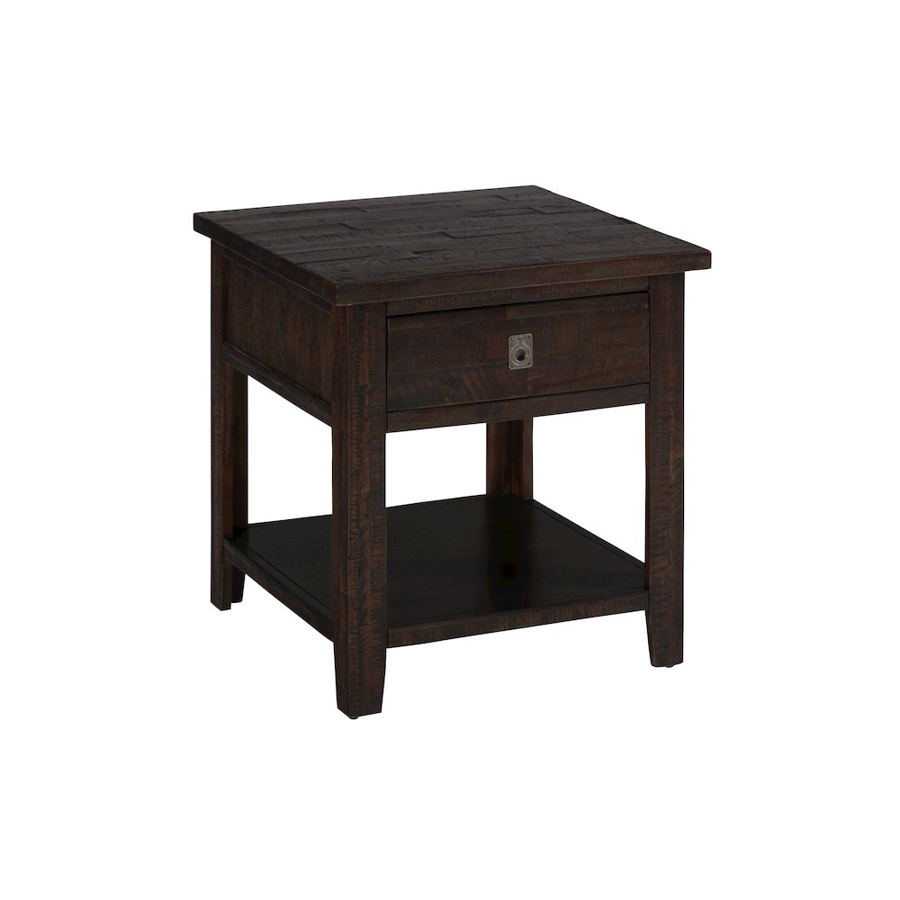 Acacia Veneer Distressed Square End Table with Drawer, Rustic, Deep Chocolate