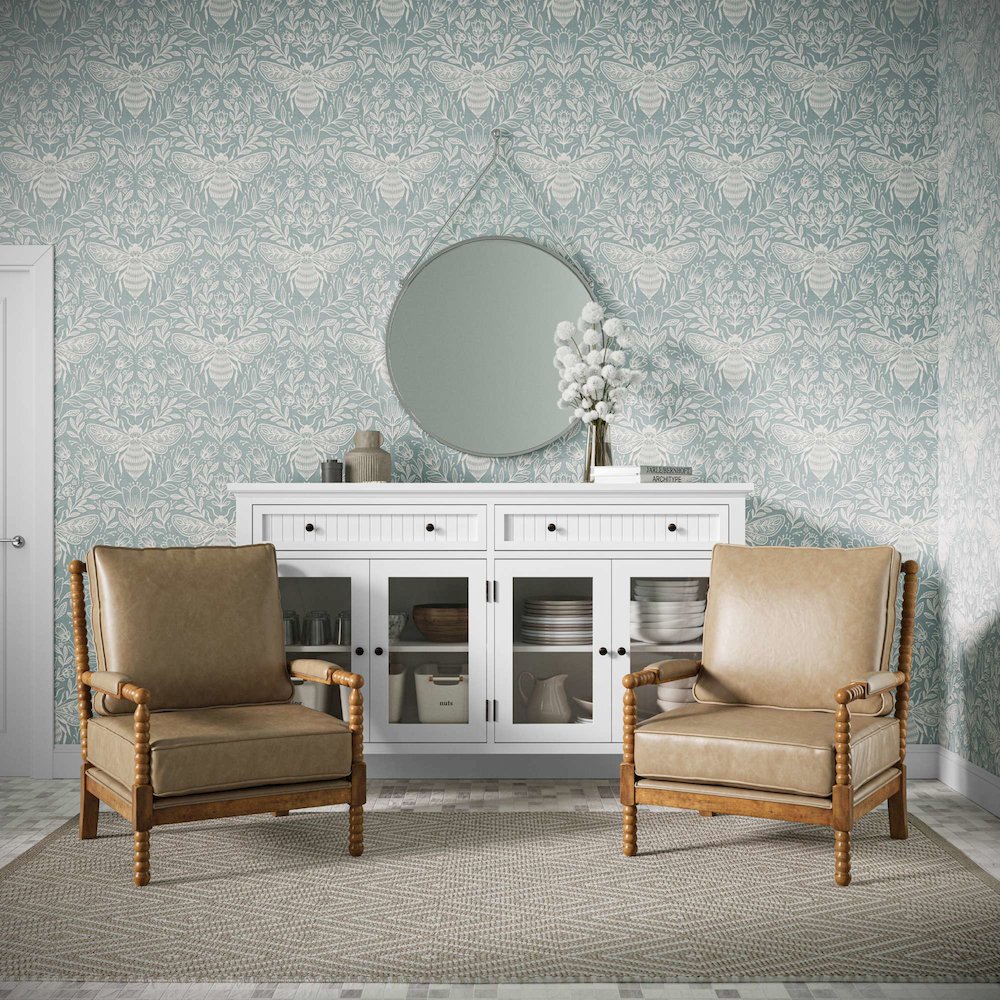 Ellsey Spindle Arm Faux Buff Leather Accent Chair