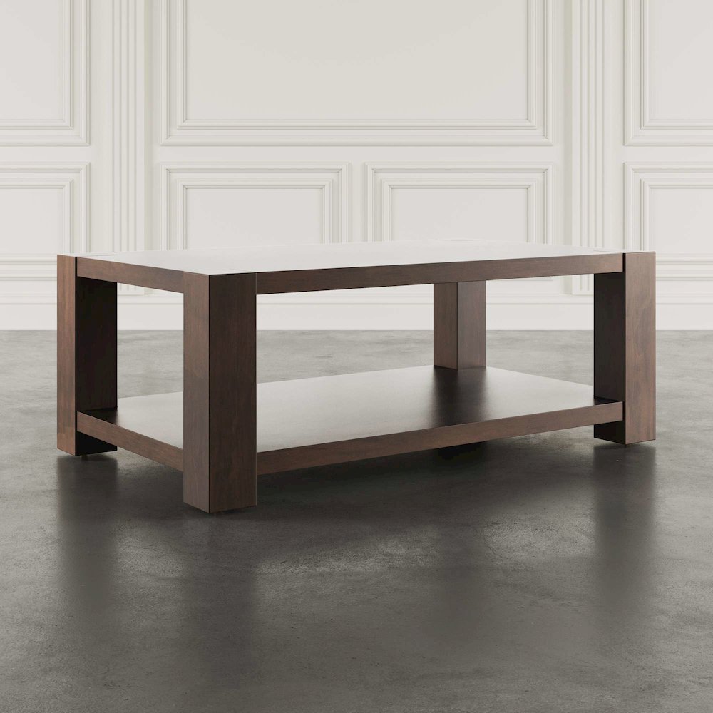 Brownstone 50" Transitional Modern Block-Frame Coffee Table, Storage and Wheels
