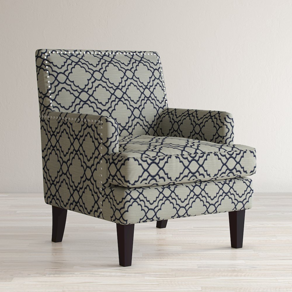 Aubrey Contemporary Geometric Upholstered Accent Chair with Nailhead Trim