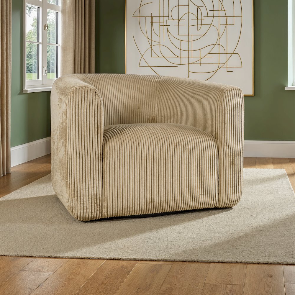 Biggs Modern Corduroy Upholstered Curved Barrel Swivel Accent Chair