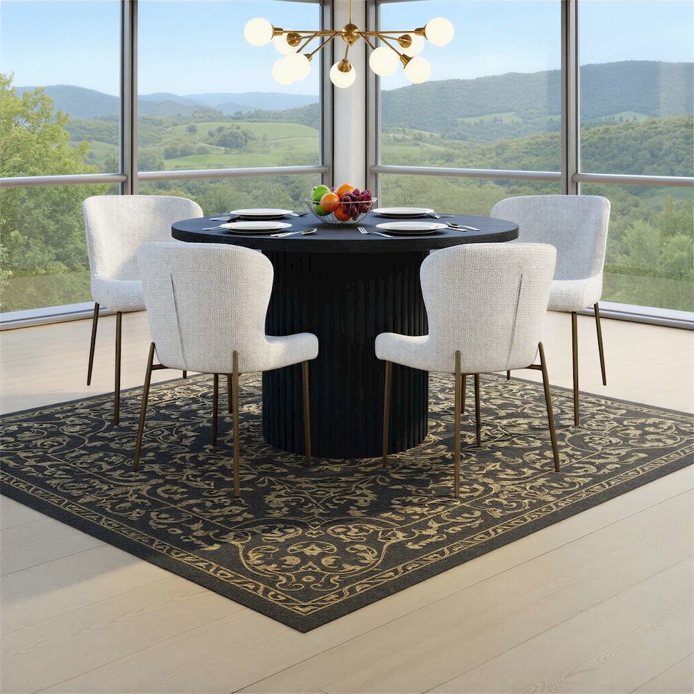 Auden Five Piece Mid-Century Modern Dining Set, Performance Upholstered Chairs