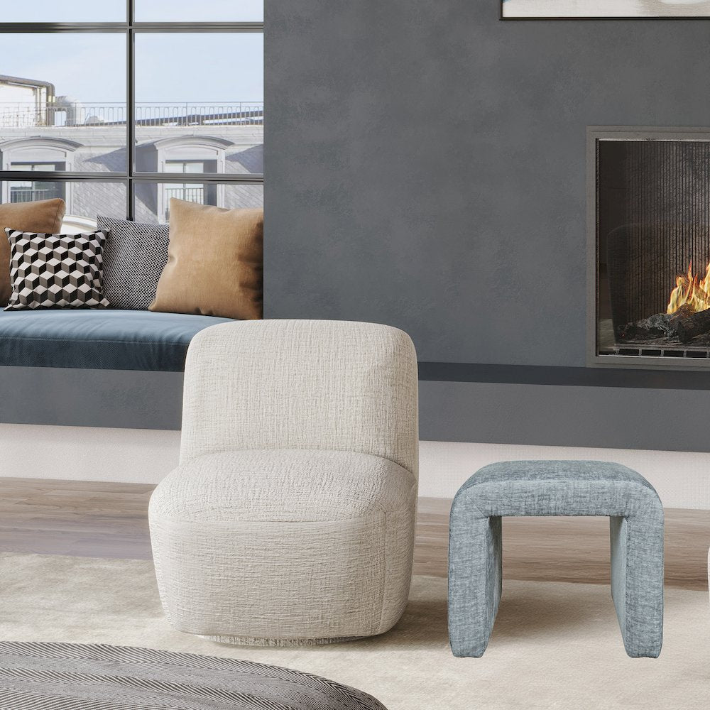 Modern Curved Upholstered Waterfall Jacquard Petite Ottoman Bench - Set of 2