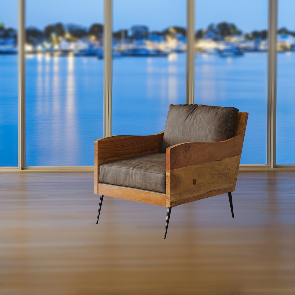 Karma Genuine Leather Solid Wood Rustic Accent Chair