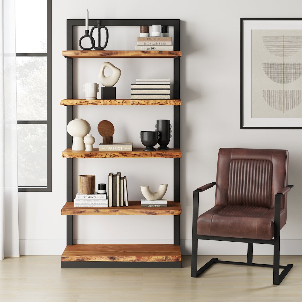 Maguire Modern Industrial Genuine Leather Sled Chair