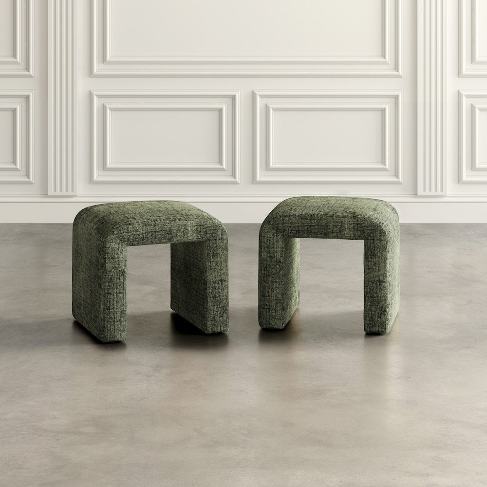 Modern Curved Upholstered Waterfall Jacquard Petite Ottoman Bench - Set of 2