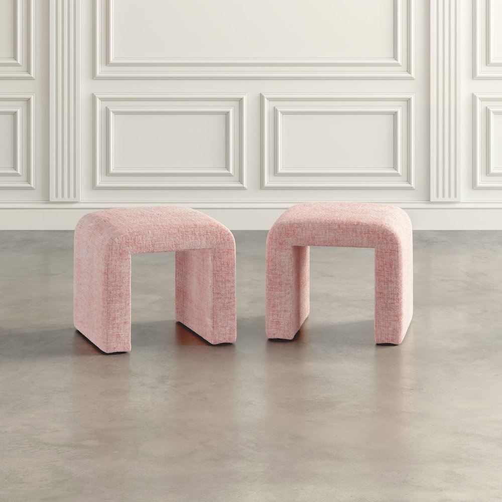 Modern Curved Upholstered Waterfall Jacquard Petite Ottoman Bench - Set of 2