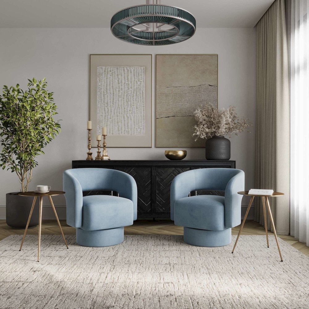 Sutton Modern Upholstered Open Back Barrel Swivel Accent Chair - 2 Pack