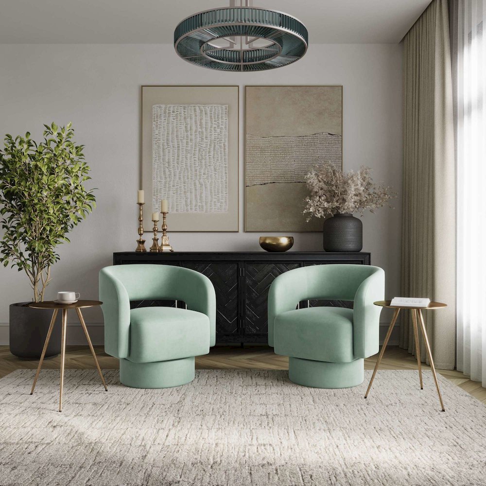 Sutton Modern Upholstered Open Back Barrel Swivel Accent Chair - 2 Pack