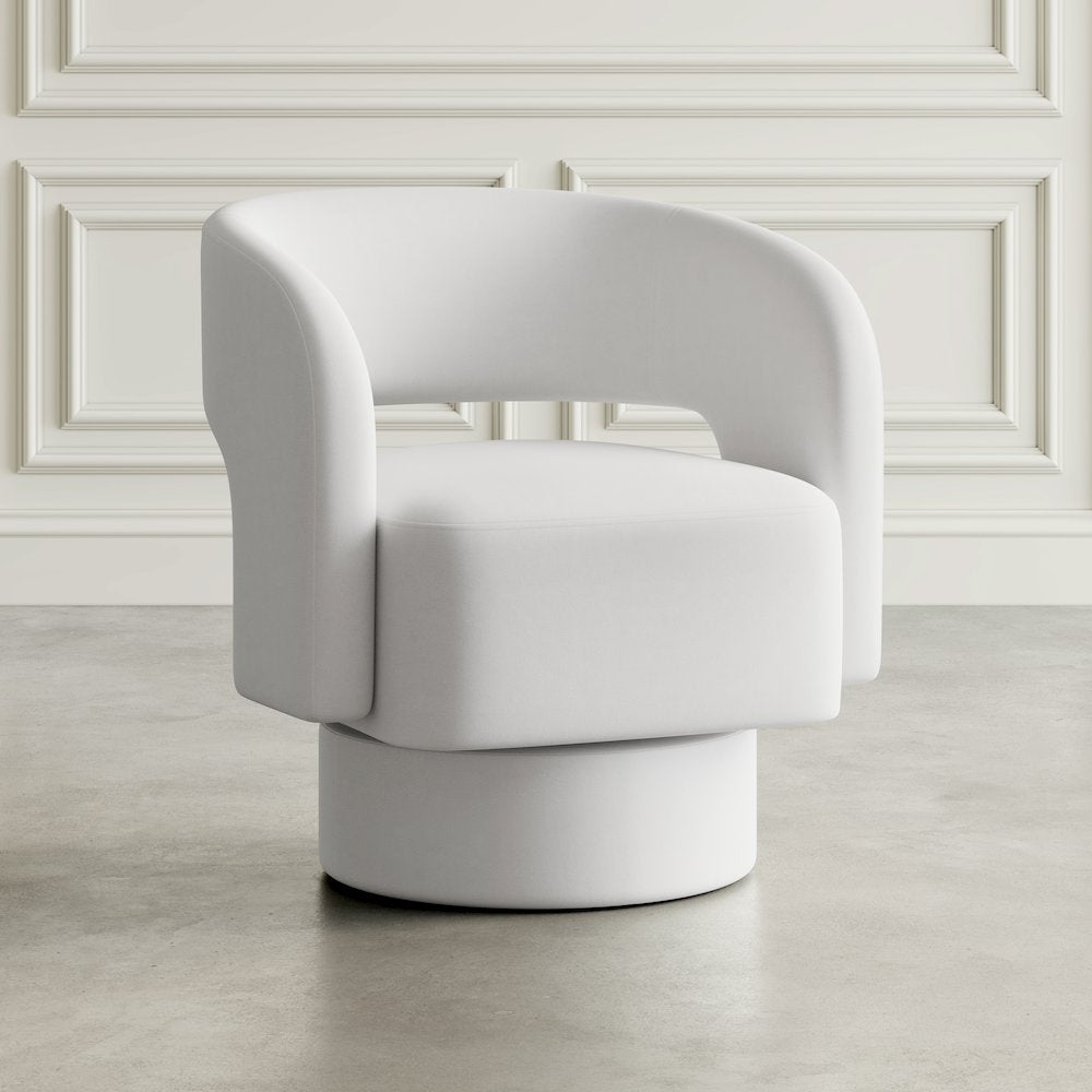 Mid-Century Modern Upholstered Split-Back Curved Sculpture Swivel Accent Chair