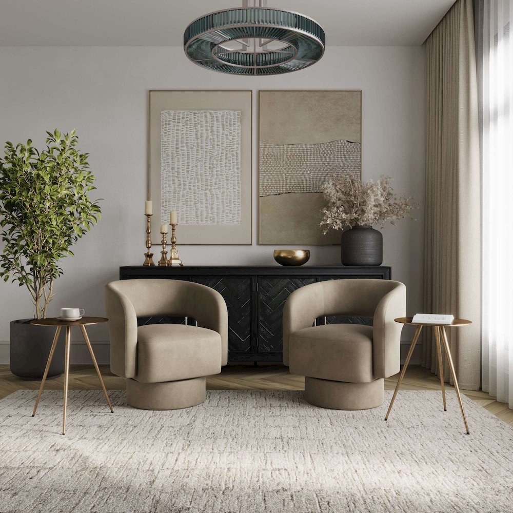 Sutton Modern Upholstered Open Back Barrel Swivel Accent Chair - 2 Pack