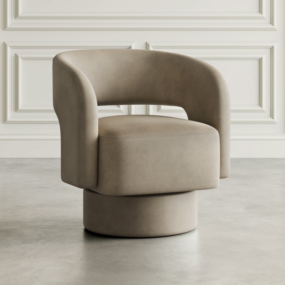 Mid-Century Modern Upholstered Split-Back Curved Sculpture Swivel Accent Chair