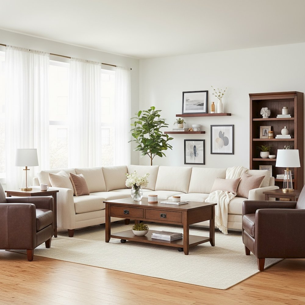 Oak Brown Coffee Table for Living Room, Rectangular Table for Living Room
