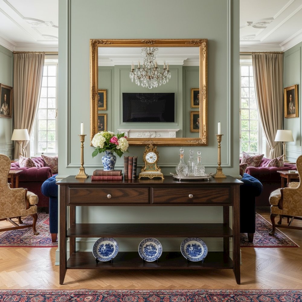 Brown Wooden Sofa Table with 2 Drawers – Elegant Entryway or Sofa Table