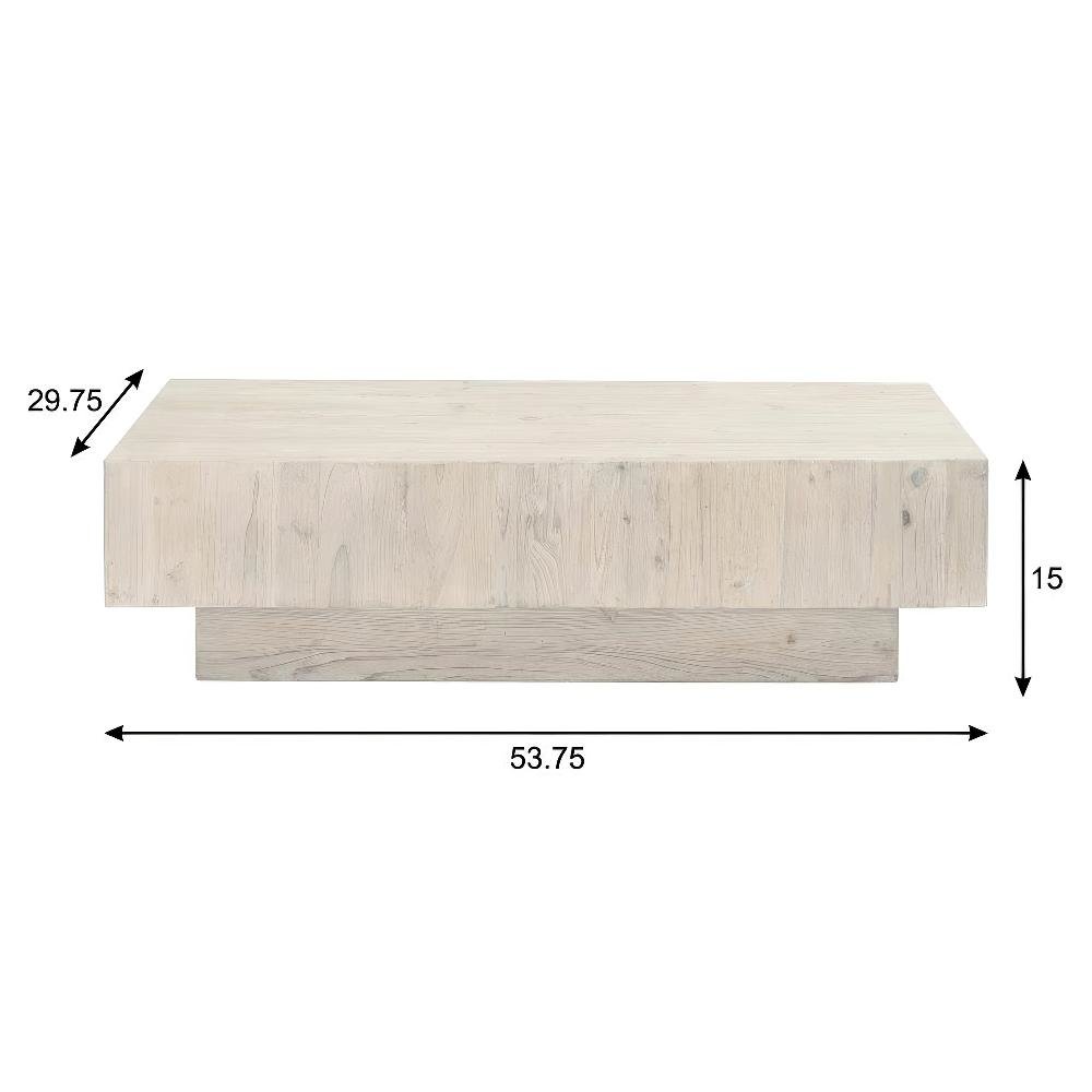 White Transitional Coffee Table Solid Reclaimed Pine Wood Durable Design