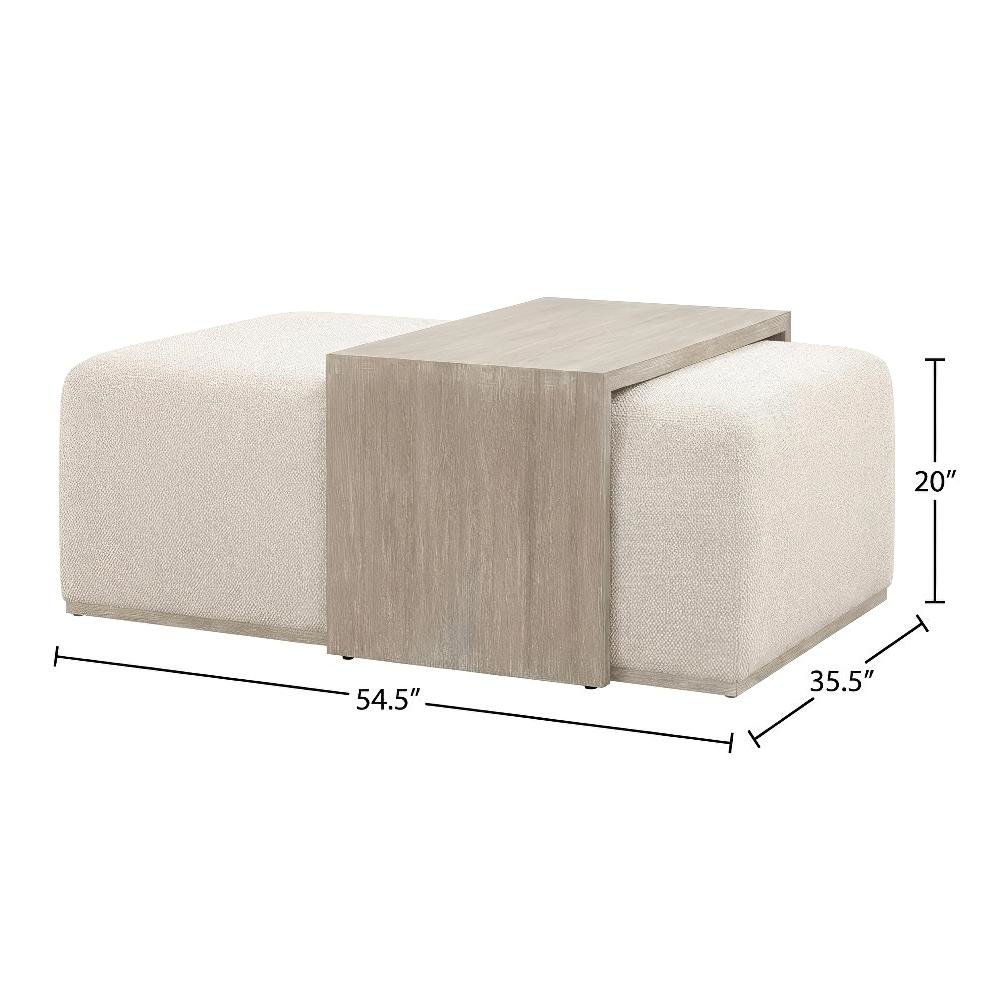 White Upholstered Coffee Table with Dovetail Design and Mixed Wood Frame