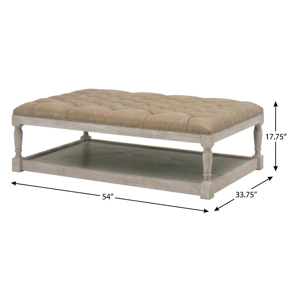 Brown Upholstered Coffee Table with Solid Ash Wood Frame and Nail Tack Trim