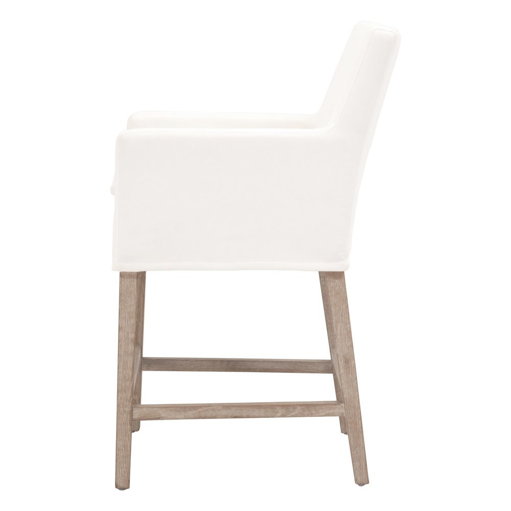 White Counter Stool, Solid Oak Base, Removable Slipcover