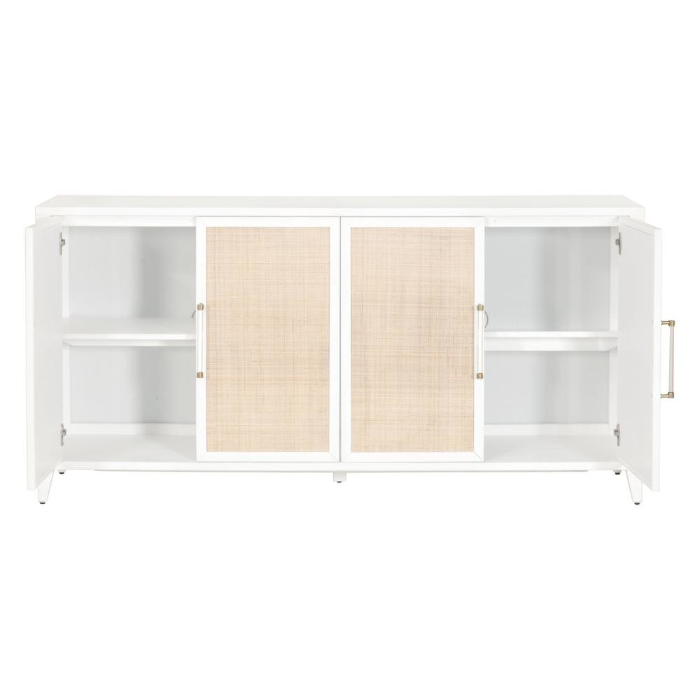 White Buffet Cabinet with Storage – Rattan Sideboard Cabinet for Bar Use