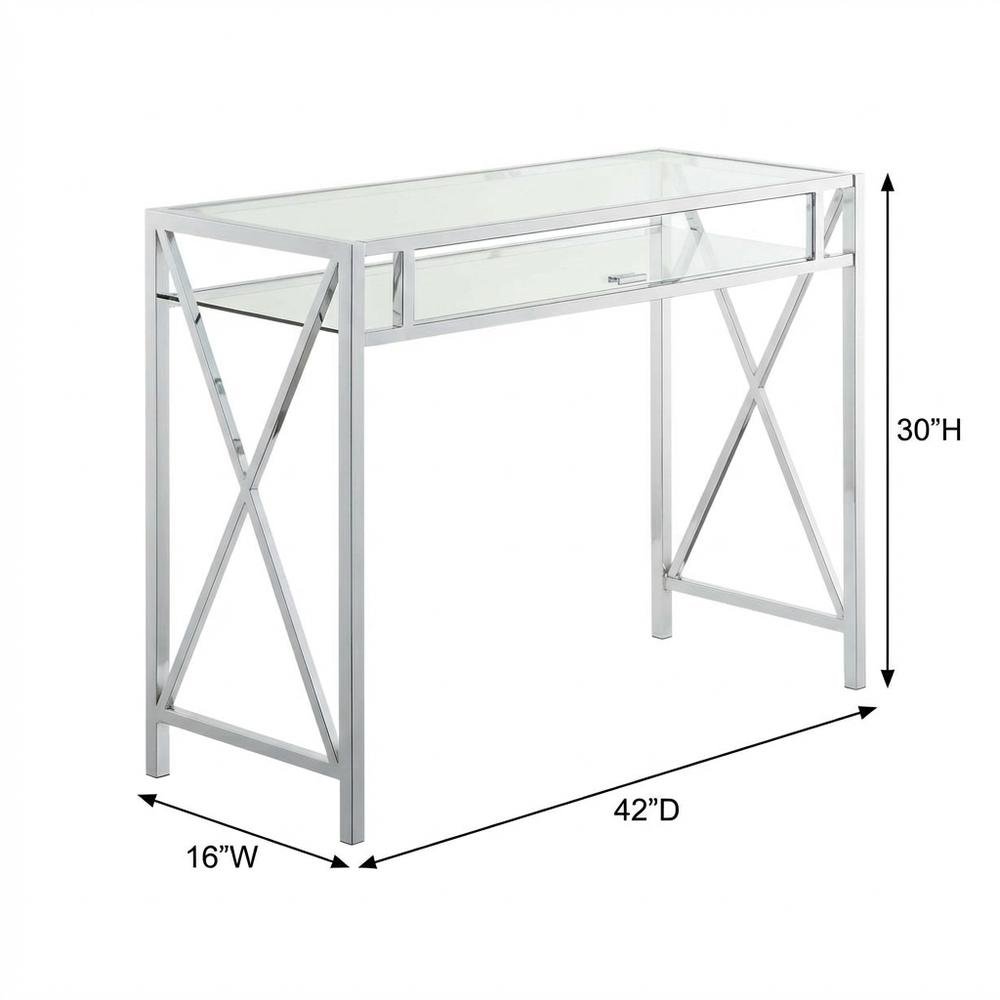 Modern Chrome And Clear Glass 42-Inch Desk With Sleek Design For Office Use