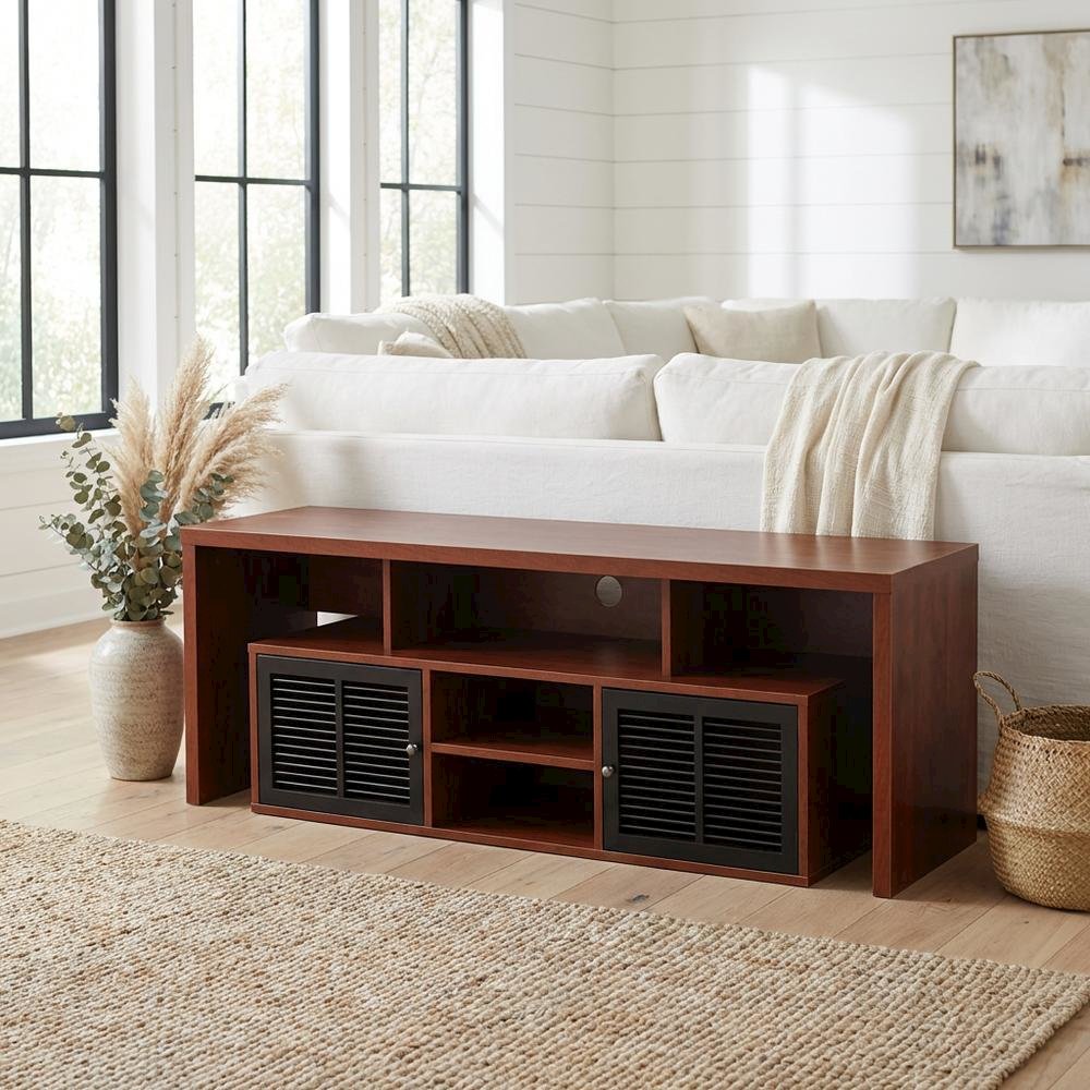 Cherry wood TV stand with melamine veneer and ample storage space