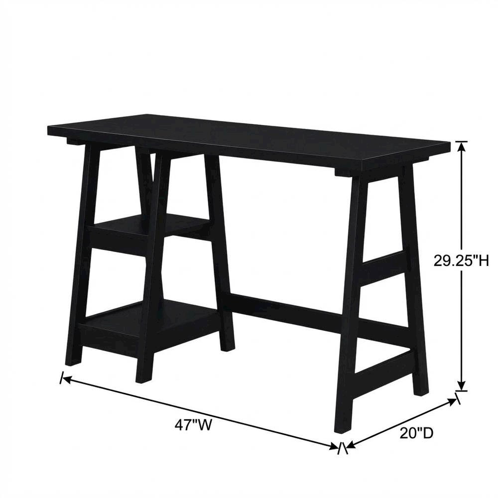 Rustic Trestle Desk With Shelves In Melamine And Mdf Finish For Office Workspace