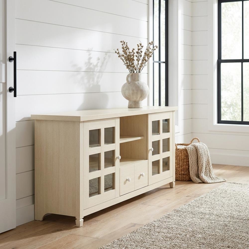 Beige Wooden TV Stand with Storage Cabinets and Shelves for Up to 65-Inch TVs