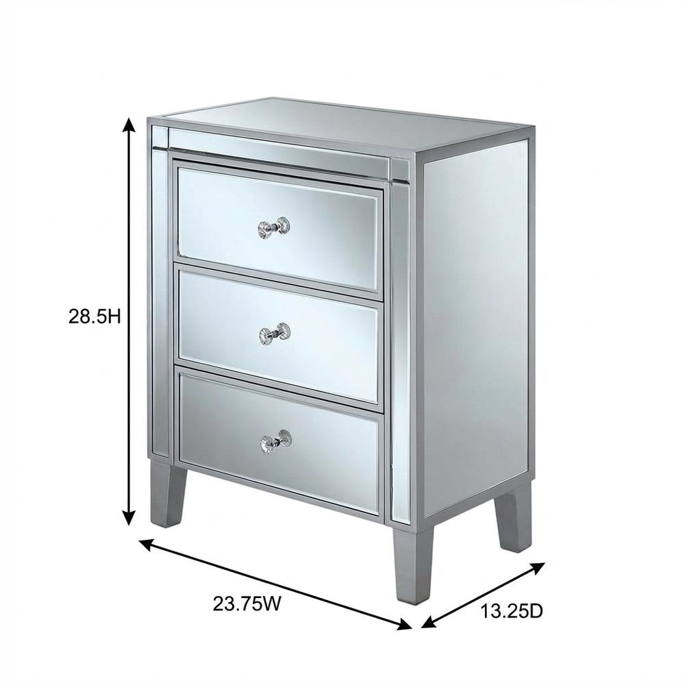 Large mirrored end table with 3 drawers, modern bedroom or living room accent