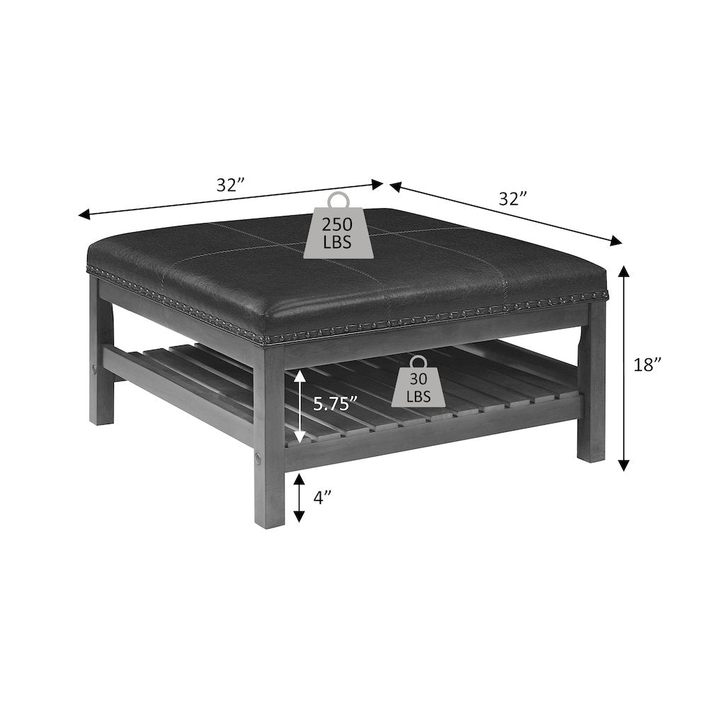Designs4Comfort Silverton Coffee Table Cocktail Ottoman with Storage Shelf