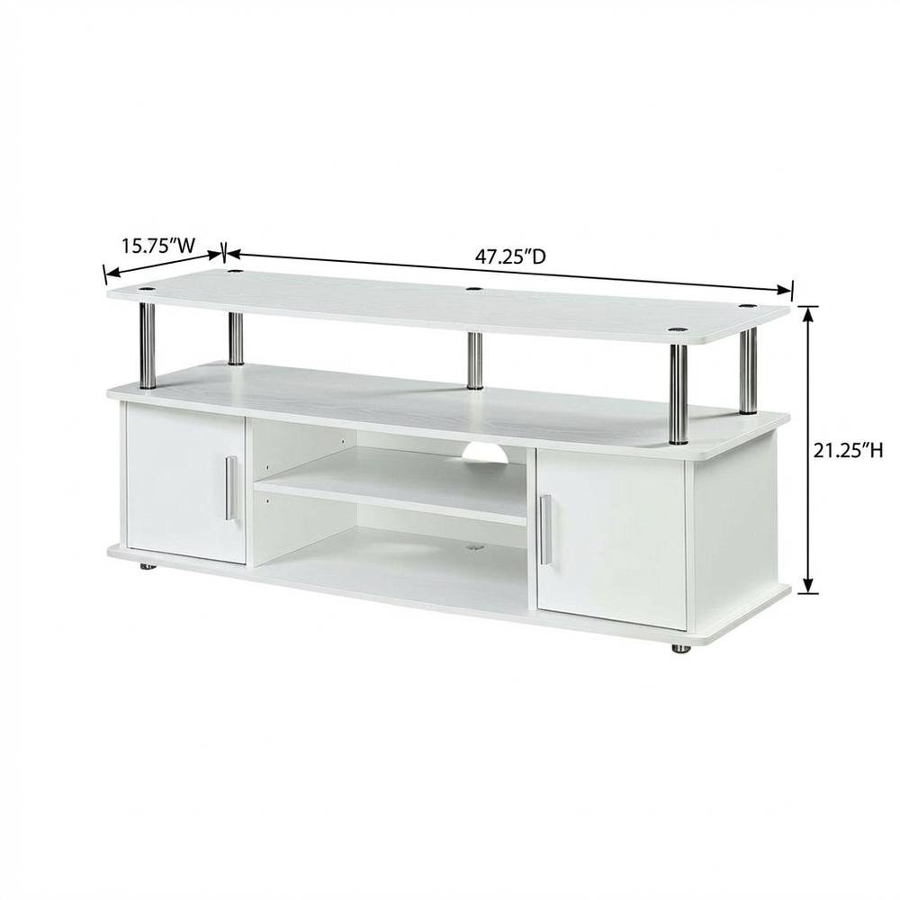 White modern TV stand with cabinets and shelves for 55-inch TVs