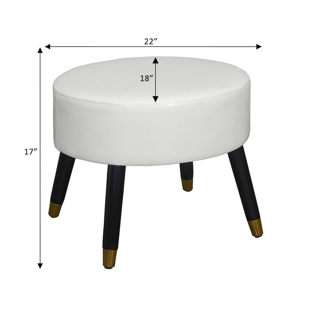 Designs4Comfort Mid Century Ottoman Stool, White Faux Leather