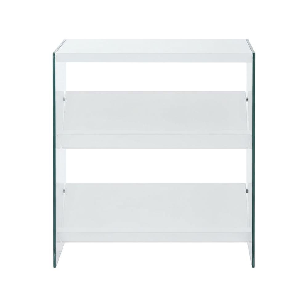 Wooden Bookcase with Particle Board and Glass Shelves for Home Office