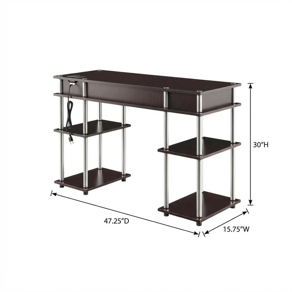 Espresso Student Desk, Integrated Charging Station For Study And Organization