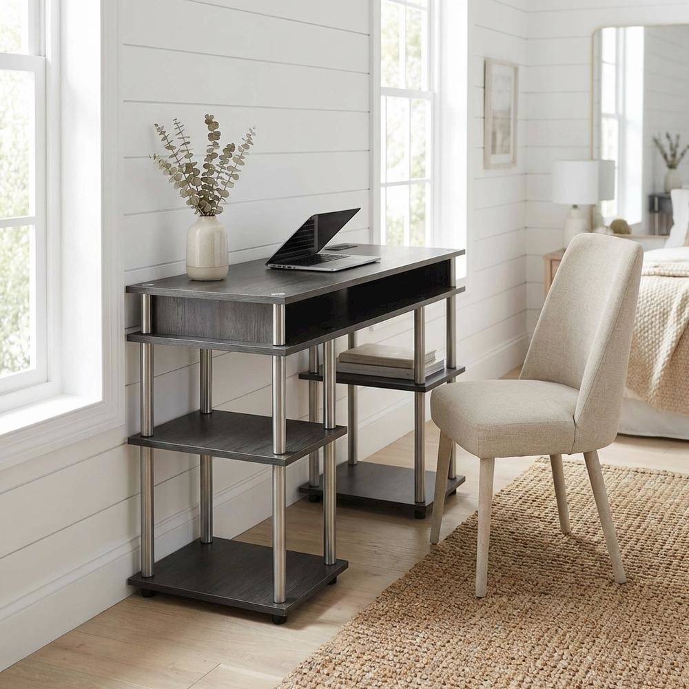 Contemporary Student Desk With Charging Station In Charcoal Gray For Home Office