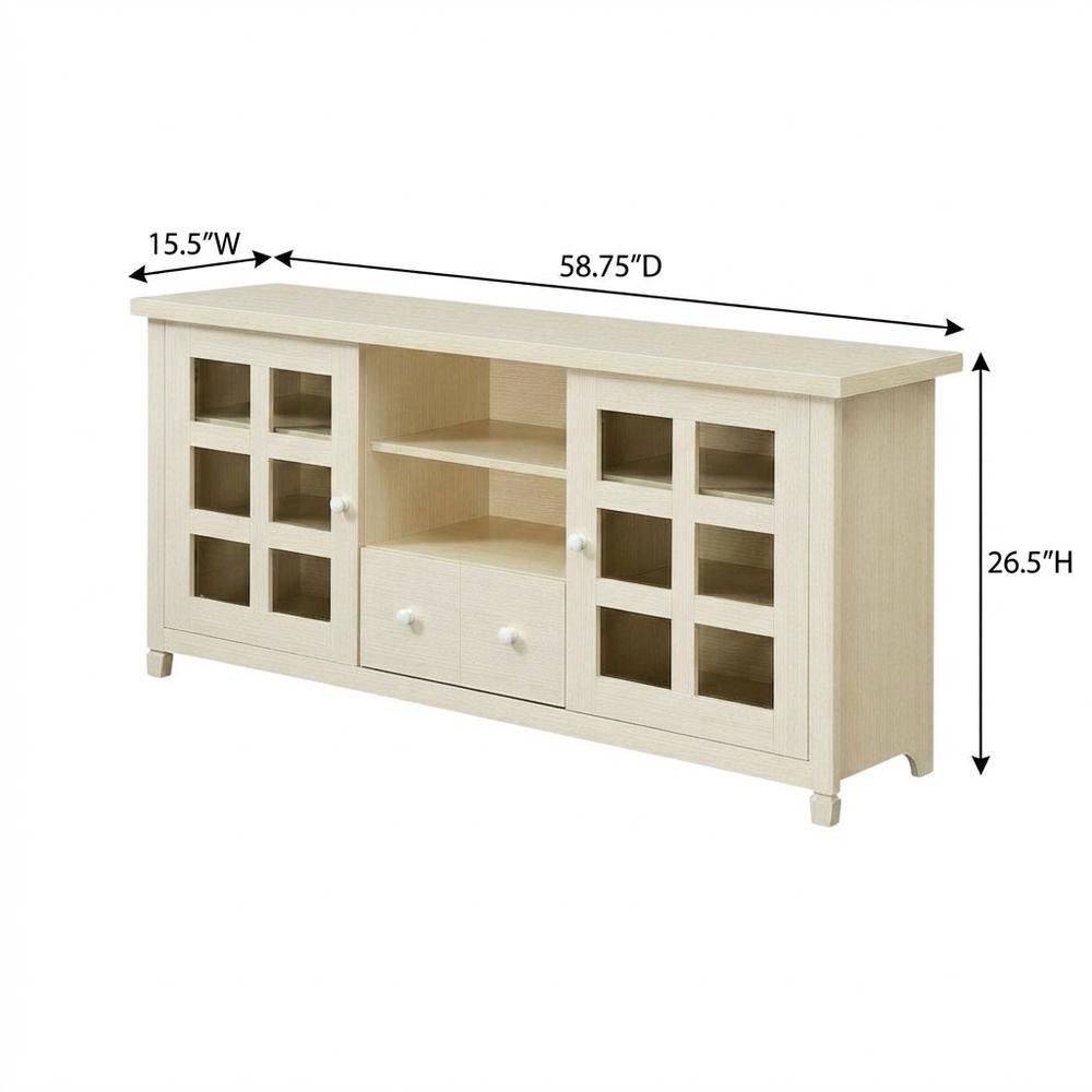 Beige Wooden TV Stand with Storage Cabinets and Shelves for Up to 65-Inch TVs