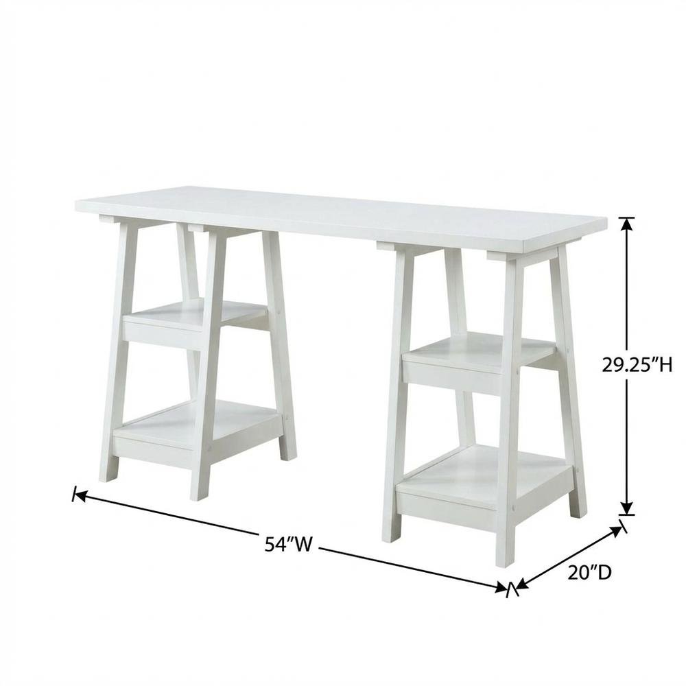 Durable Distressed Double Trestle Desk With Shelves For Office Spaces