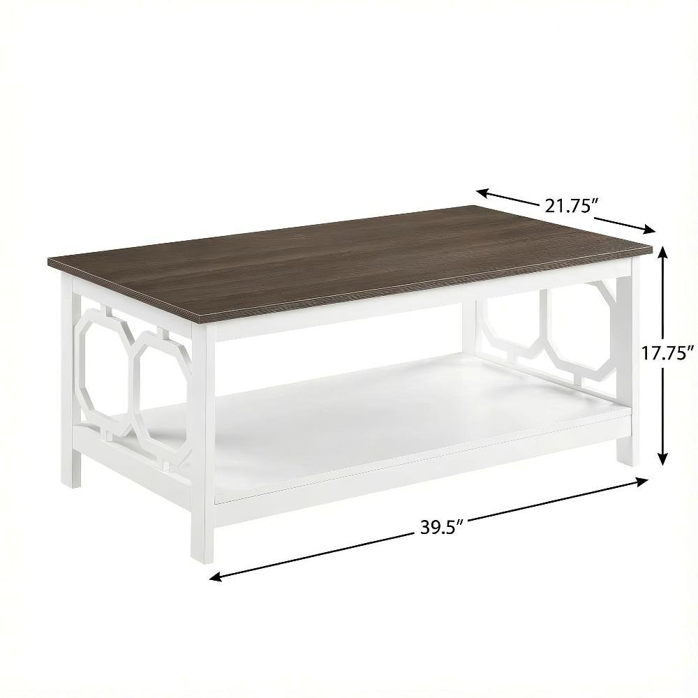 Driftwood White Coffee Table with Shelf MDF Contemporary Design