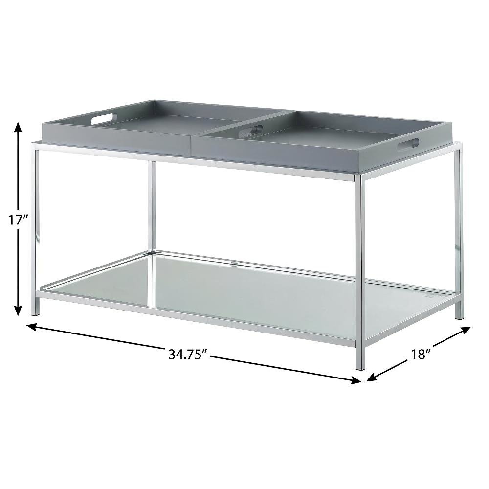 Gray Coffee Table with Chrome Frame and Open Shelf for Living Room