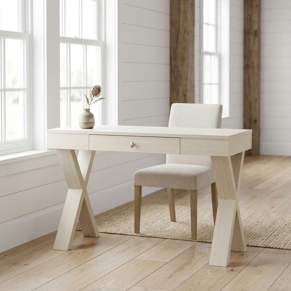 Ivory 1 Drawer Desk With White Finish And Mdf Construction For Office Workspace