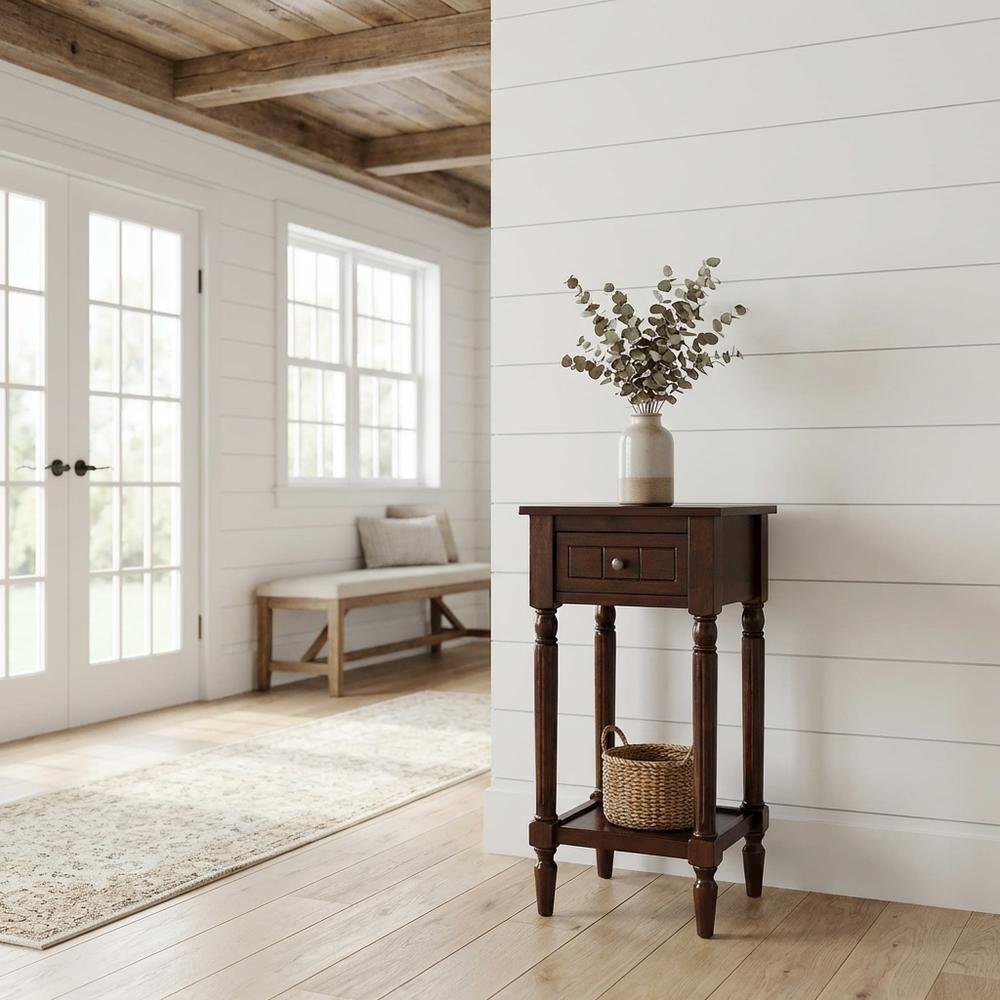 Espresso Accent Table with One Drawer and Shelf for Living Room or Bedroom