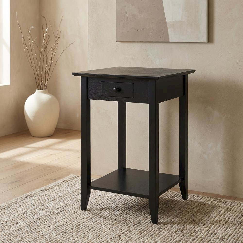 Wooden End Table with Drawer and Shelf for Living Room Use