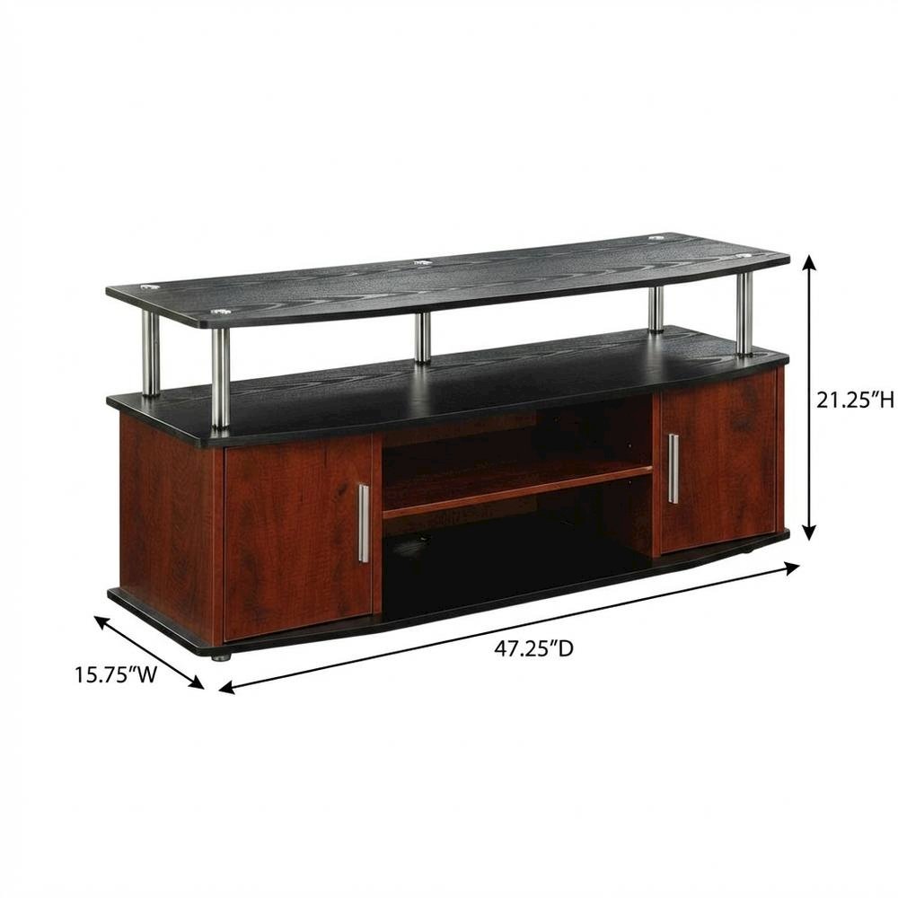 Cherry/Black TV Stand with Cabinets and Shelves for 55-Inch TVs