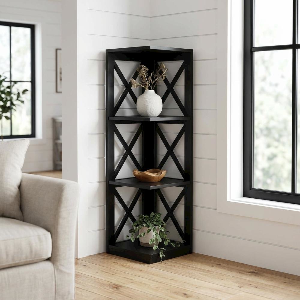 Corner Bookcase in Finish with 3 Shelves for Compact Storage