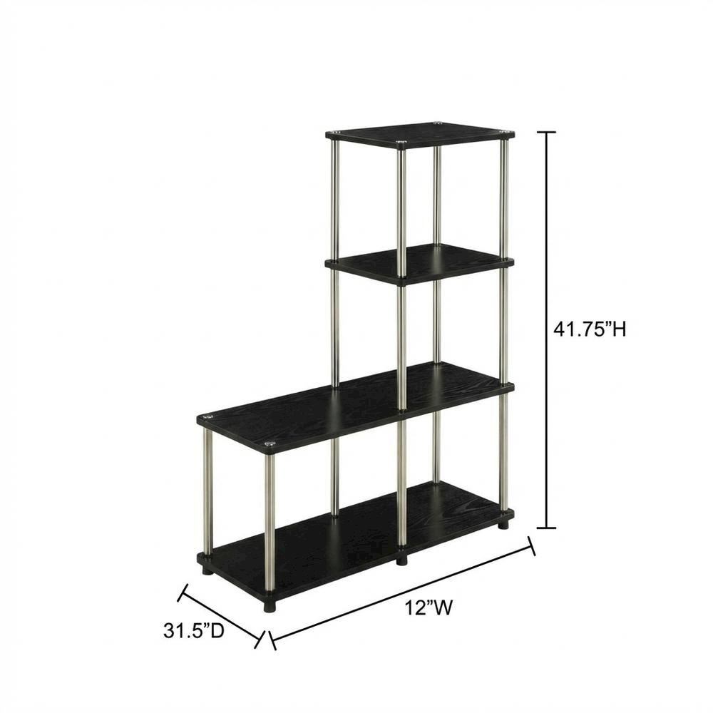 Multishelf L-Shaped Bookshelf with Melamine Veneer and Steel Poles