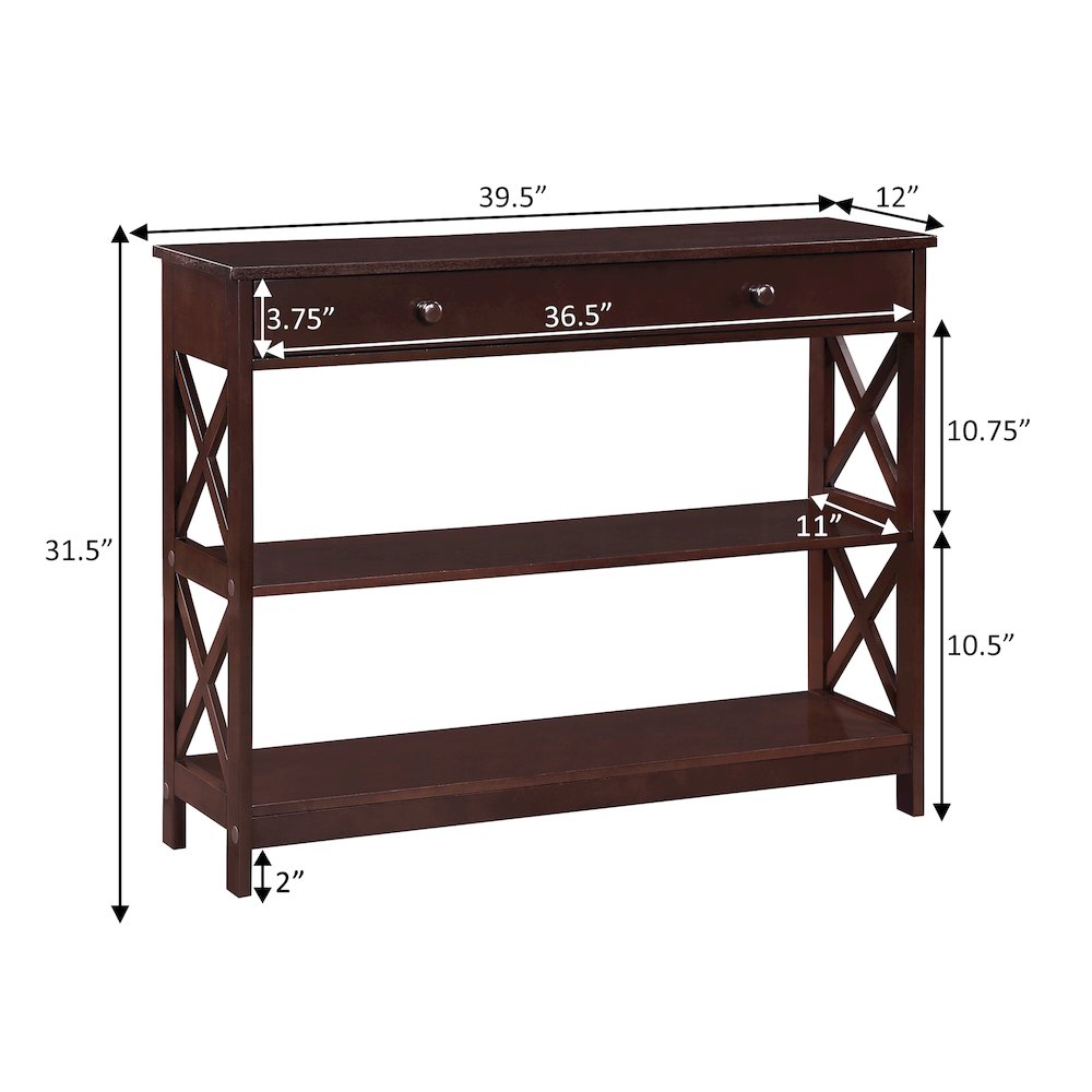 Brown Console Table with 1 Drawer and Shelves, MDF Construction for Storage