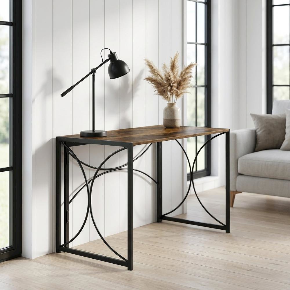 Compact Brown Folding Desk With Sturdy Construction And Space-Saving Design